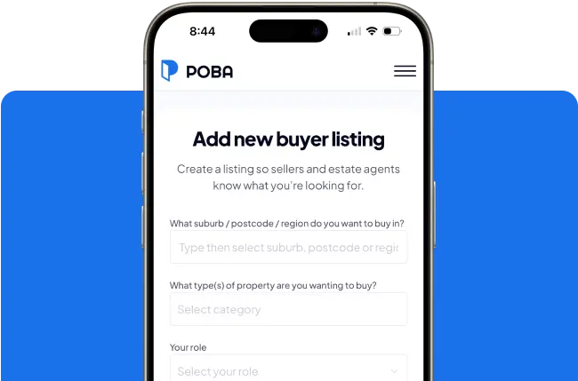 Mobile view of adding a new buyer listing on the POBA platform