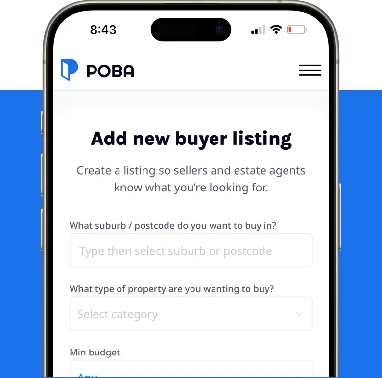 Mobile view of adding a new buyer listing on the POBA platform